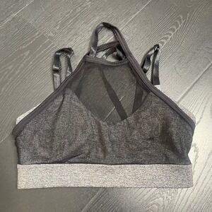 Champion High Neck Mesh Sports Bra Charcoal Gray Heathered Strappy Racerback